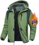 Zoofly Winter Jacket for Men Waterproof Ski Warm Coat with Hood Snow Fleece Liner Windproof Ripstop Raincoat with Zip Pockets Outdoor Mountain Green S