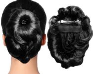 HAIR WALA™ Flower Style Claw Clip Bun net attached Hair Extension decorative bun for attractive look Synthetic Fake Ponytail Hair extension for Women Girls, Matte Finish Color (Black)