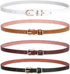 JASGOOD 4 Pack Women Skinny Leather Belt Solid Color Thin Waist Belt for Jeans Dress in Pin Buckle by , Black + Coffee + Brown + White, XS：Fit Pant Sizes 60cm-70cm/23”-27”