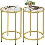 Yaheetech Round Side Table Set of 2, Tall Modern Gold End Table with Glass Top & Metal Frame for Living Room Balcony Small Space, 40.5 x 40.5 x 61 cm, Easy Assembly, Mustard Gold