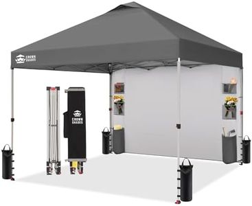 CROWN SHADES Canopy Tent 10x10 Pop Up Canopy Outdoor Shade with Pockets Sidewall, Easy Up Sun Shelter with One Person Set Up Center Lock, Portable Instant Camping Beach Canopy Tents, Grid Grey