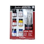 Angelus Leather Paint Basics Kit, Contains 1 Ounce Bottles of Black, White, Red, Blue, Green and Preparer, Plus a 5-Piece Brush Set (White, 799-01-KIT)