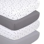 The Peanutshell Fitted Crib Sheets Set, Unisex 4 Pack Celestial Print, Grey Moon & Stars