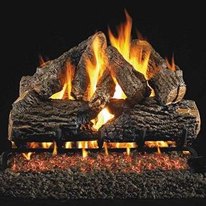 Peterson Real Fyre 24-inch Charred Oak Log Set with Vented Natural Gas G45 Burner - Match Light