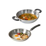 Meyer Trivantage Nickel Free Stainless Steel 3 Piece Cookware Set | Triply Cookware Set with Heavy Bottom | Induction base cookware set - 28cm Frying Pan + 30cm Kadai with Glass Lid, Silver