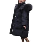 Runstarshow Girls Winter Coat Kids Down Jacket Long Hooded Puffer Jacket Fluffy Faux Fur Collar Girls Winter Waterproof Ski Jacket Snowsuit School Coats Warm Parka Winter Clothes for 5-13 Years