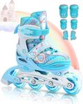 Inline Skates, Sportneer 4 Size Adjustable Inline Roller Skates with Illuminating Light Up Wheels Roller Blades Protective Gear Set for Girls Women Beginner (Blue, 12C-1.5Y)