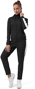 TEZO Womens Full Zip-Up Hoodie Tracksuit Set Long Sleeve Casual Jogging Suits Workout Gym 2 Piece Outfits with Pockets, Black+white, X-Large