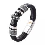 Jewellbox Black Leather Bracelet for Men With Latin Cross - Braided Black Leather Wristband for Man With Strong Stainless Steel Magnetic Clasp - Cuff Bracelets For Men