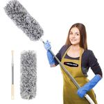 Finalize Microfiber Feather Duster Bendable & Extendable Fan Cleaning Duster with 100 inches Expandable Pole Handle Washable Duster for High Ceiling Fans,Window Blinds, Furniture