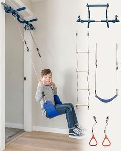 Gym1 6-Piece Doorway Gym for Kids, Includes Door Sensory Swing, Indoor Pull-Up Bar for Adults, Rings, Hanging Trapeze, Ladder & Knotted Rope, Holds Up to 300 Lbs