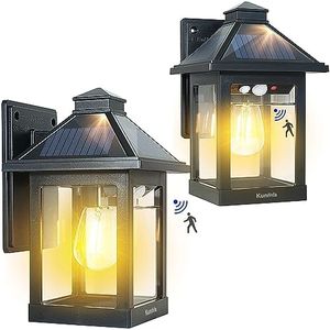 2 Pack Solar Wall Lantern Lights Outdoor Dusk to Dawn Motion Sensor Waterproof LED Wall Sconce Exterior Porch Light Fixtures Warm White, 3 Lighting Modes for Fence Patio Garage Garden Yard