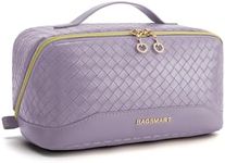 BAGSMART Makeup Bag Cosmetic Bag, Travel Makeup Bag, PU leather Makeup Bags for Women Portable Water-resistent Pouch Open Flat Make Up Organizer Bag for Toiletries, Brushes, PU Leather Purple