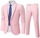 YND Men's Slim Fit 2 Piece Suit, One Button Jacket Pants Set with Tie, Solid Party Wedding Dress Blazer, Tux Trousers, Light Pink