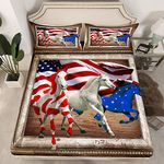 Galloping Horse Bedding Fitted Sheet America Flag Horse Bedding Sheets for Kids Boys Girls Animal Bed Sheet Set Wooden Texture Bed Sheet Set King Size