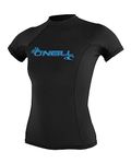 O'Neill Wetsuits UV Sun Protection Womens Basic Skins Short Sleeve Crew Sun Shirt Rash Guard, Black, Large