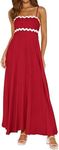 PRETTYGARDEN Womens Spaghetti Strap Maxi Dresses 2024 Summer Casual Sleeveless Smocked Boho A Line Long Flowy Beach Sundress(Red,Large)