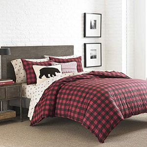 Eddie Bauer 210707 Mountain Plaid Duvet Cover Set, Full/Queen, Scarlet Red