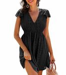 JASAMBAC Ladies Beach Cover Ups Women Swimsuit Coverups Swimwear Summer Casual Short Sleeve Swimsuit Beachwear Cover Ups Beach Dresses Black