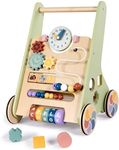 LOL-FUN Wooden Baby Walker for Toddlers 6-12 Months, 10in1 Push Along Walker Toys with Speed Control, Multifunctional Baby Activity Center for 1 Year Old Boys Girls Gift(Small Size)