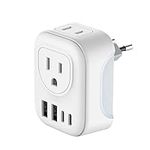 European Travel Plug Adapter, HITRENDS Canada US to Europe Plug Adapter with 2 American Outlets & 2 USB Ports & 2 USB C, 6 in 1 Travel Adapter to Most of Europe Portugal Spain France(Type C) - 1 Pack