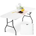 6 ft Plastic Folding Table Indoor Outdoor Portable Camp Table Lightweight Picnic Table for Camping, Dining, Party, BBQ, Kitchen, Wedding (White)