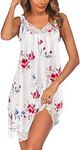 Ekouaer Women's Nightgown V-neck Chemise Sleepwear Lace Nightwear Soft Lingerie for Women,White Flower,Large