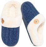 Evshine Women's Fuzzy Memory Foam Slippers Chenille Knit bedroom House Slippers Fluffy Plush Warm Slip-on Indoor Shoes, Buttoned Navy, 38-39 (Size 7-7.5)