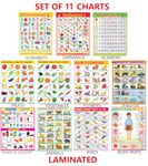 Early Learning Educational Charts set for Kids | 45X60 cm | Set of 11 | Non-Tearable and Waterproof | Double Sided Laminated | Billingual Charts i.e each word is in English & Hindi | Perfect for Homeschooling, Kindergarten and Nursery Students | Alphabet, Numbers, Fruits, Animals