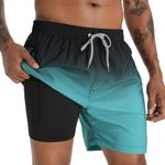 iCKER Swim Shorts Men Swim Trunks 2 in 1 Compression Liner Quick Dry Swimming Board Beach Shorts,Green,M