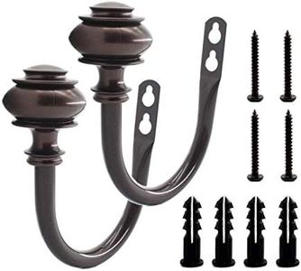 2 Pack Curtain Holdback Hooks, ULIFESTAR U-Shaped Hook Wall Mounted Curtain Tieback Hook,Decorative Window Curtain Holdbacks for Drapes Metal Curtain Holder Curtain Accessories Round Brown