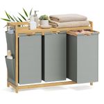 SONGMICS Laundry Basket with 3 Compartments, Laundry Hamper, Holds up to 150 L, Laundry Sorter, with Shelf, Laundry Bag, Side Pockets, 3 x 50 L, 94 x 33 x 78 cm, Dove Grey RLH115G01