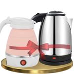 RFV1 Electric Kettles Combo: 1500W 1.8L Stainless Steel Body with Cool Touch Outer Body + 600W Fast Boiling Foldable Travel Kettle - Ideal for Tea, Coffee, Soups, Home, and College Use