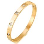 Nathalie Friendship Love Bangle Bracelets for Men/Women Gold Plated Stainless Steel Bangle Bracelet Full AAA Cubic Zircon Fashion Jewelry Gifts for Women/Men (Bangle Gold, 7.6IN)