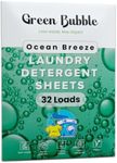 Green Bubble Laundry Detergent sheets - Eco-Friendly 32 loads Ocean Breeze Scent Travel Laundry wasing Sheets | Plastic Free Laundry Strips W/Recyclable Packaging | Washer Sheets Detergent