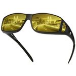 URUMQI Anti Glare Night Driving Glasses Fit Over Glasses for Men Women, Polarised Night Vision Headlight Glasses TAC Yellow Lens