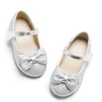 Kiderence Little Toddler Girls Dress Shoes Ballerina Ballet Flats Kids Silver Mary Janes Size 10