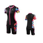 KORKUS Women's Triathlon Suits Breathable Short Sleeve One Piece Swimsuits for Cycling, Running, Surfing, Swimming，Women's Cycling Suit ，Gel Padded (TYP-7,M)