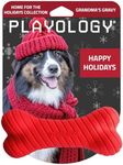 Playology Dual Layer Bone Holiday Themed Toy for Dogs- Engaging All Natural Holiday Gravy Scented Dog Toy, Medium, Red - Chew, Toss, Fetch, and Play!