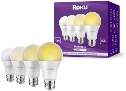 Roku Smart Light Bulbs (White, 4-Pack) - Dimmable A19 Lightbulbs with Adjustable Brightness & Temperature - WiFi Smart Bulbs Works Voice, Alexa & Google Assistant, No Hub Required