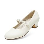 DREAM PAIRS Girls Party Shoes Low Heels for Little Big Girl Mary Jane Shoes with Pearl Rhinestones Flower Girl Pumps Princess Wedding,Size 12 Little Kid,Ivory/pu,SDFL2403K