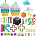 40 Pcs Fidget Toys Pack, Fidget Toy Sensory Set, Decompression Toy with Push Pop Bubble Inf-inite Cube, Stress Relieves Sqùeeze Poppet Toy for Adults Kids Party Favors Bags Fillers