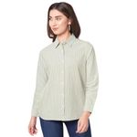 Bombay High Women's Sage Green Premium Cotton Striped Relaxed Fit Shirt