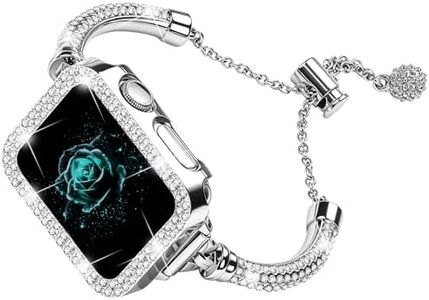 JOYOZY Bling Band and Case Compatible with Apple Watch Band 38mm 40mm 41mm 42mm 44mm 45mm 46mm, Pretty Luxury Strap with Sparkle Diamond, Dressy iWatch Bracelet for Women (Silver 42mm for 10/11)