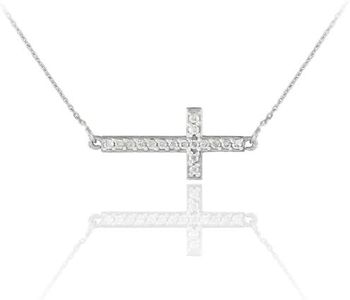 Claddagh Gold 925 Sterling Silver Cute CZ Pendant Sideways Cross Necklace (Sterling-silver, 16 Inches)