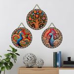 Artvibes Decorative Peacock Art Wooden Wall Hanging Decoration Items for Home | Bedroom | Mdf Designer Artwork for Living Room | Ideal Gift | Stylish Modern Decor Item for Hall (WH_9904N) (Set of 3)