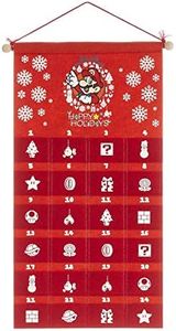 Super Mario Fabric Advent Calendar with Mario Toy, 24 Days Nintendo Christmas Countdown, Reusable Felt Hanging Wall Decoration with Pockets