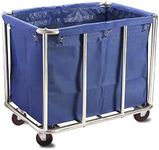 Commercial Laundry Cart with Wheels, 11.35 Bushel Large Laundry Tumbler with Removable Waterproof Canvas Lined Basket, Heavy Duty Stainless Steel Laundry Basket for Hotels and Hospitals