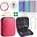 JOZEA 37pcs Aluminum Circular Knitting Needles Set with Ergonomic Handles,13 Size Interchangeable Crochet Needles