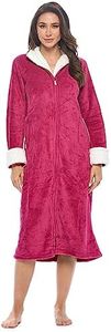Casual Nights Women's Full Front Zip Up Plush Fleece Robe Housecoat, Wine, Large